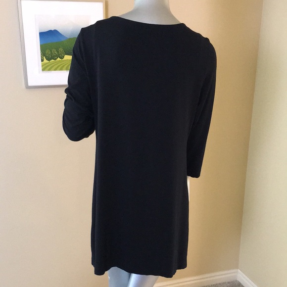EILEEN FISHER | Solid Black Jersey Tunic Top 3/4 Length Sleeves - Picture 8 of 15